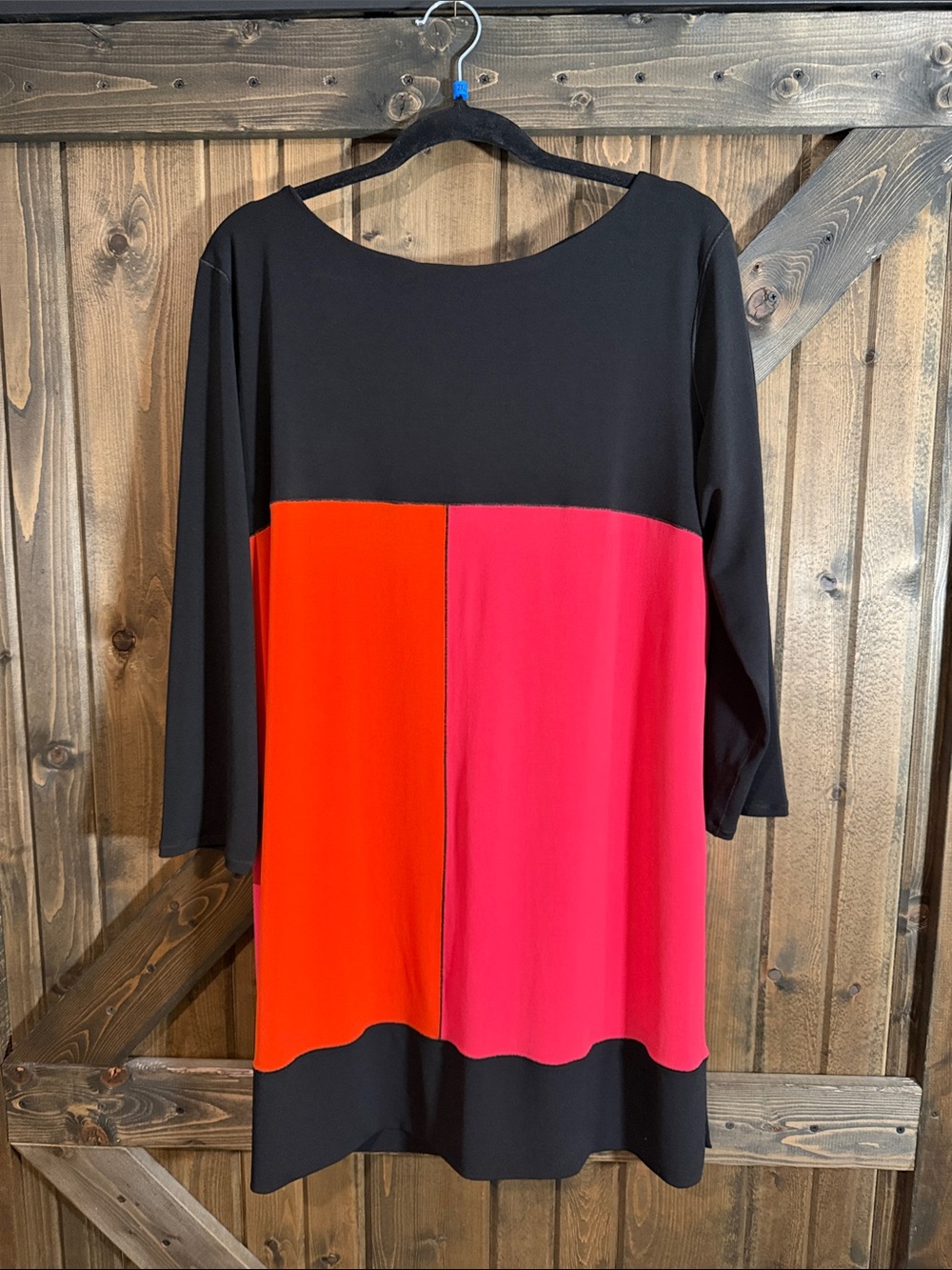 eva varro Black Shift Dress with Red & Hot Pink Panels
